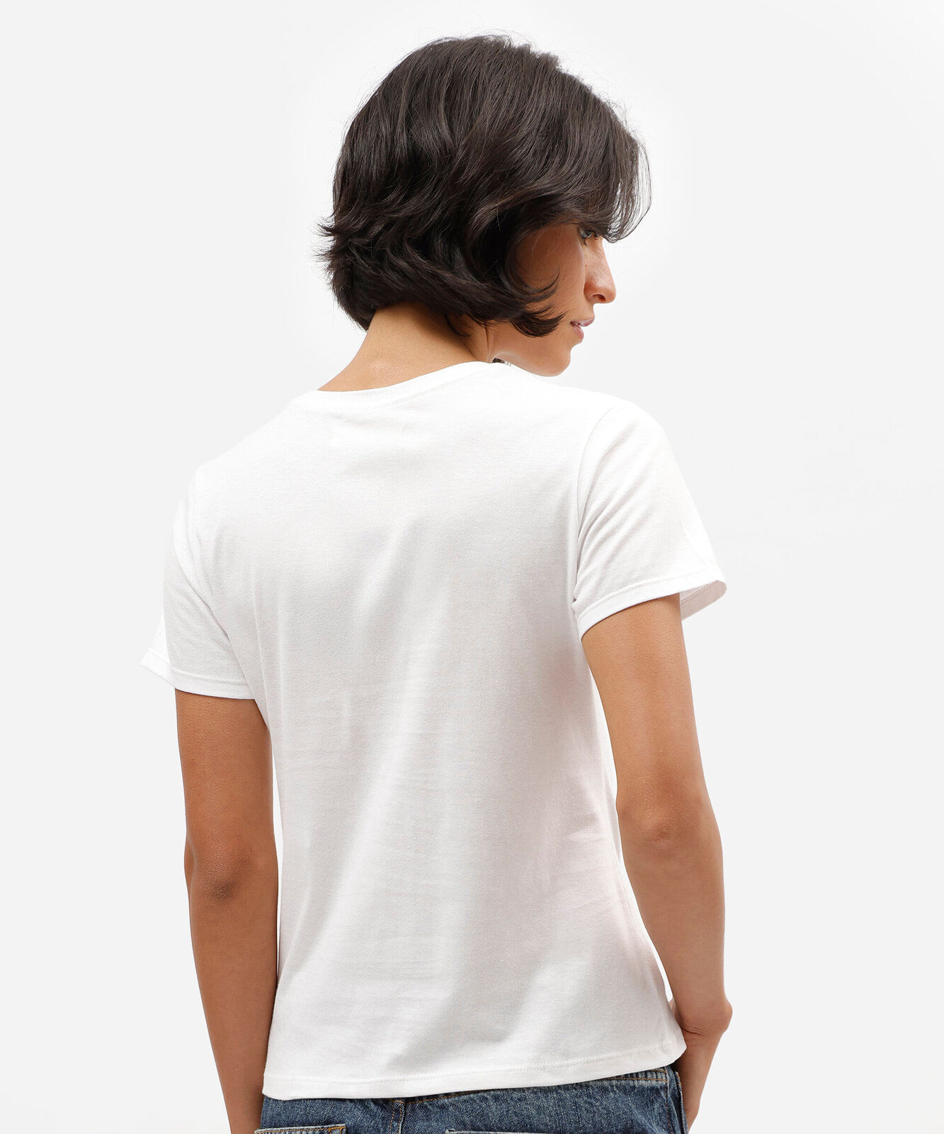 camiseta feminina de algodão manga curta estampada off white