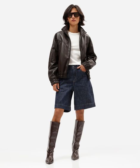 bermuda feminina jeans cintura alta azul