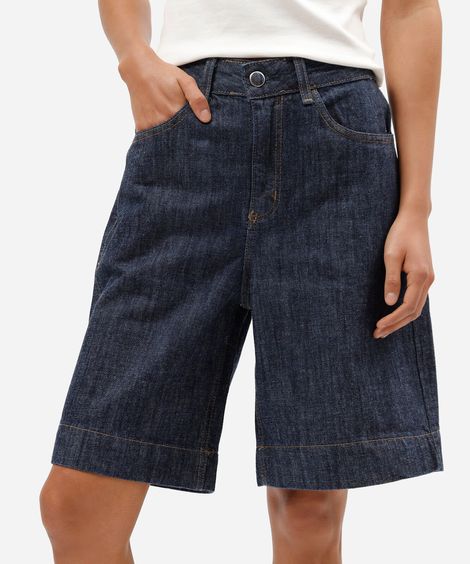 bermuda feminina jeans cintura alta azul