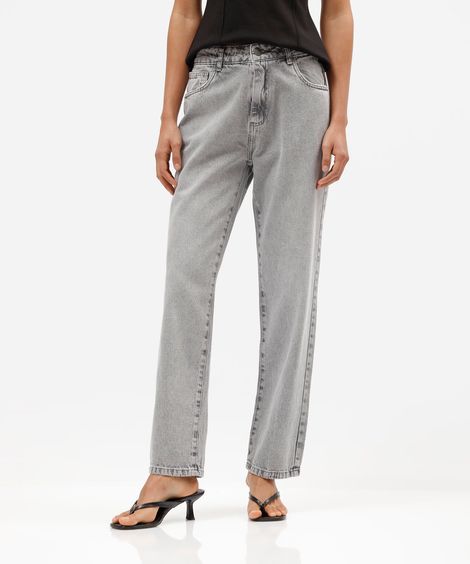 calça reta feminina jeans cintura média sawary cinza
