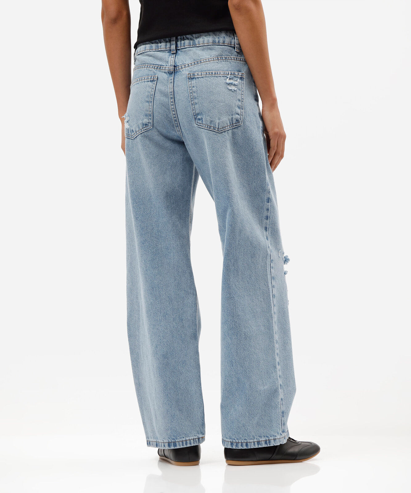 calça wide leg slim feminina jeans cintura baixa destroyed azul