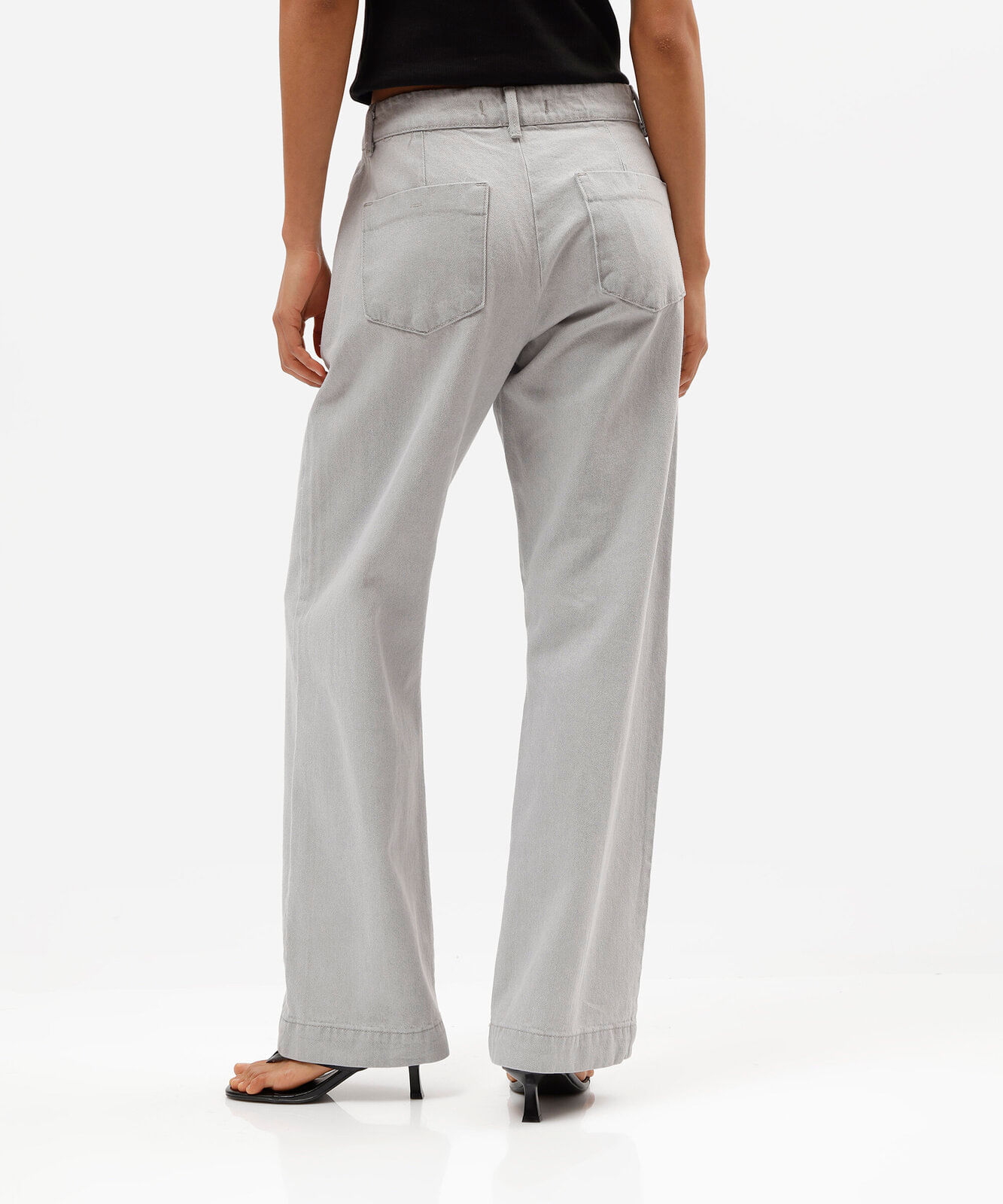 calça wide leg slim feminina jeans cintura média cinza