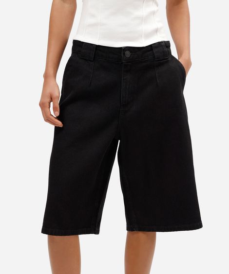 bermuda jorts feminina jeans cintura média preta
