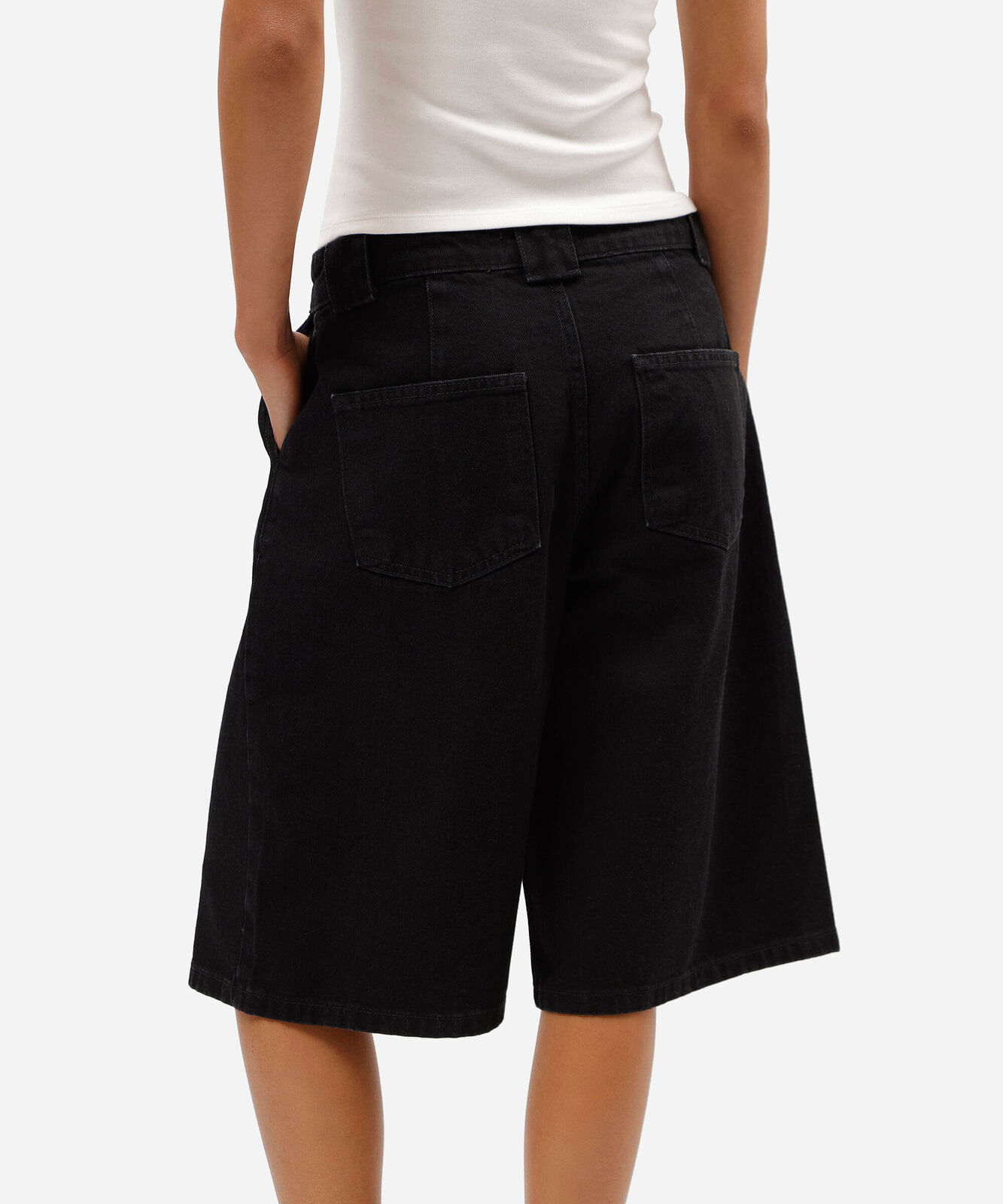 bermuda jorts feminina jeans cintura média preta