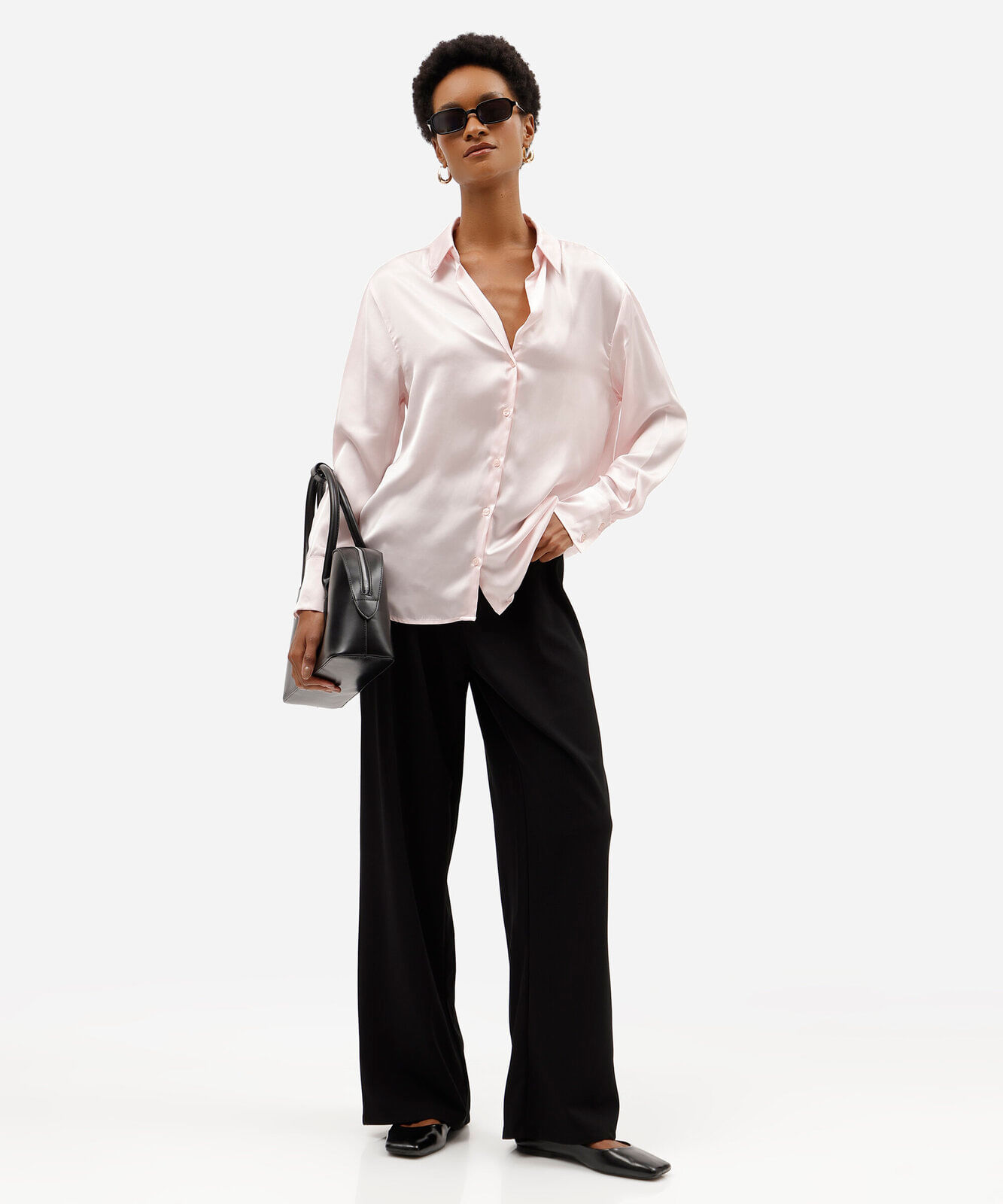 camisa feminina manga longa acetinada rosa