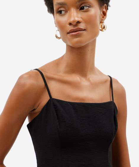 top peplum feminino de alças finas em tecido plano preta