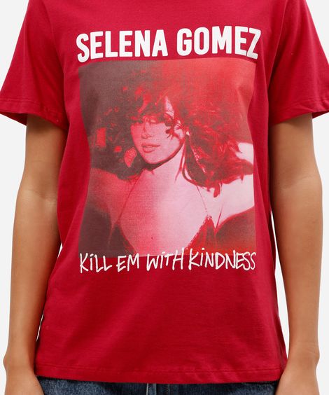 camiseta feminina de algodão manga curta selena gomez vermelha