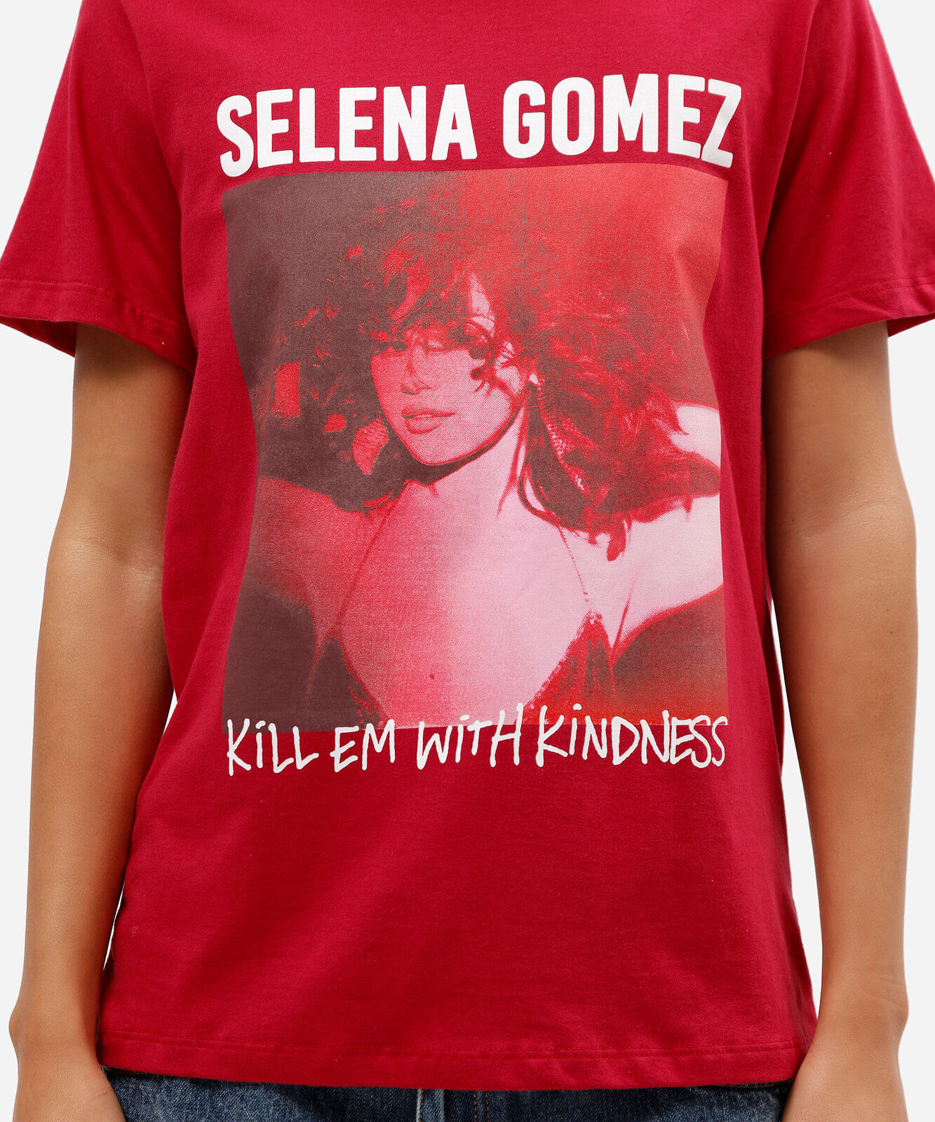 camiseta feminina de algodão manga curta selena gomez vermelha