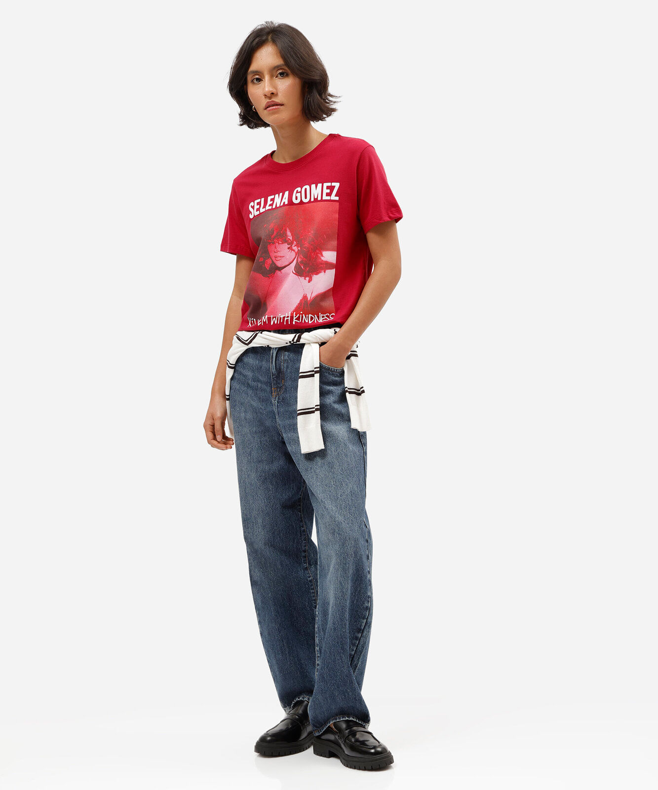camiseta feminina de algodão manga curta selena gomez vermelha
