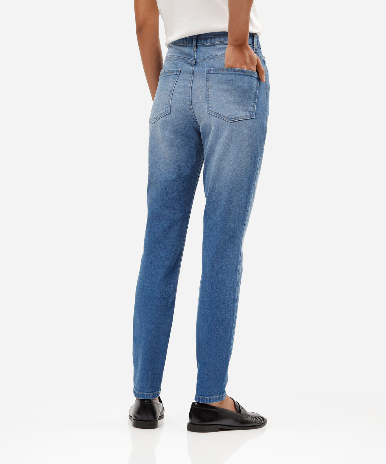 calça jeans skinny cintura super alta stretch com lavagem marmorizada azul