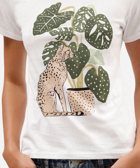 camiseta feminina de algodão manga curta estampada off white