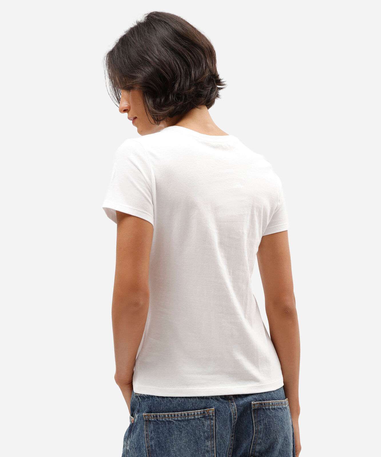 camiseta feminina de algodão manga curta estampada off white