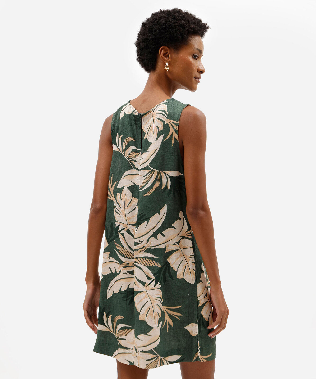 vestido curto feminino de viscose folhagens verde