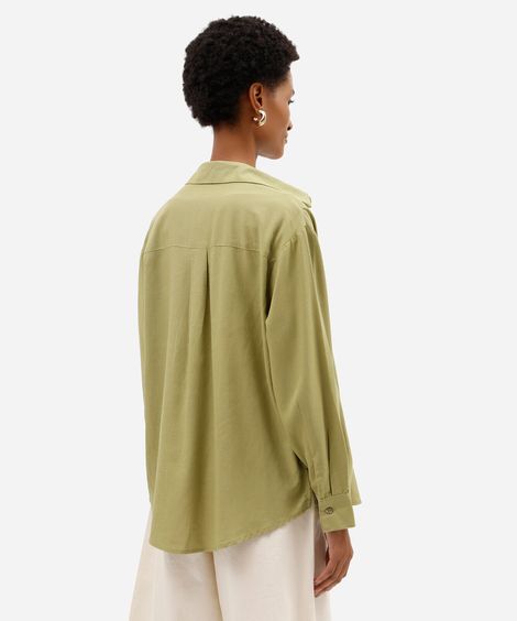 camisa oversized com linho manga longa verde