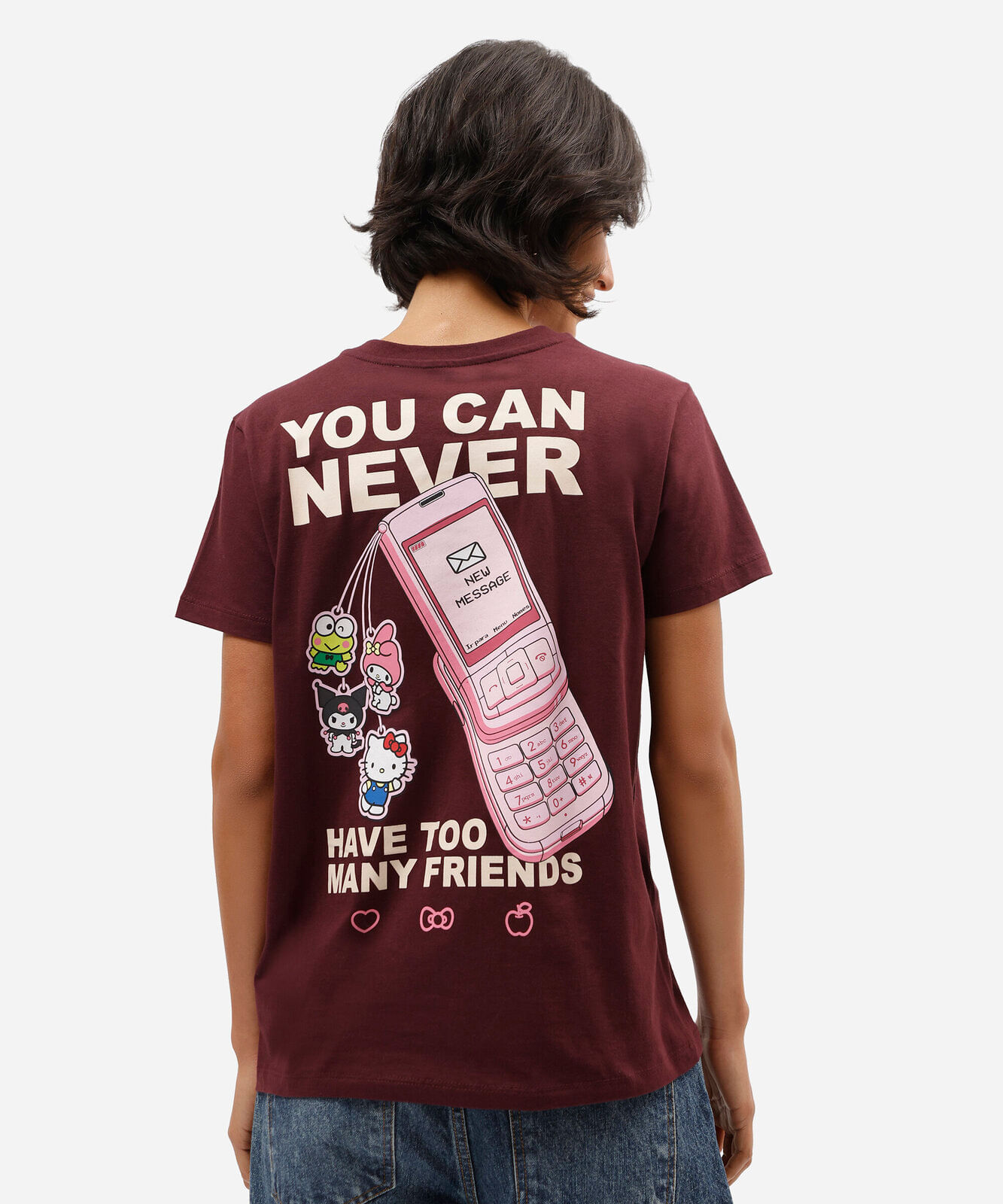 camiseta feminina de algodão manga curta hello kitty vinho