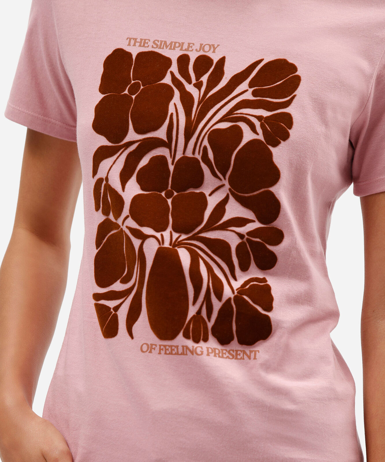 camiseta feminina de algodão manga curta floral rosa