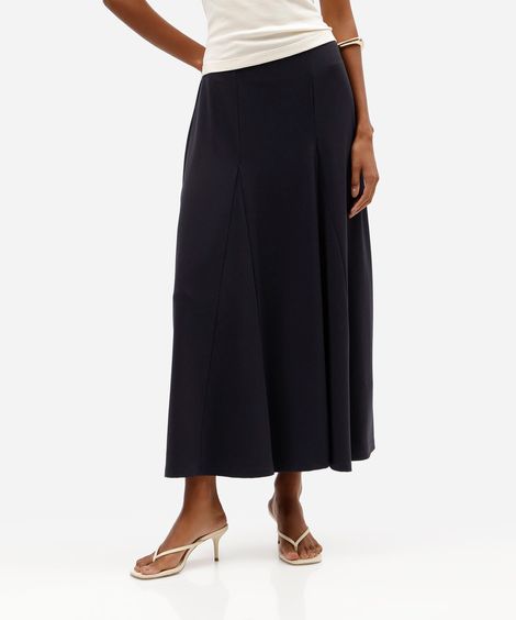 saia midi feminina com recortes azul