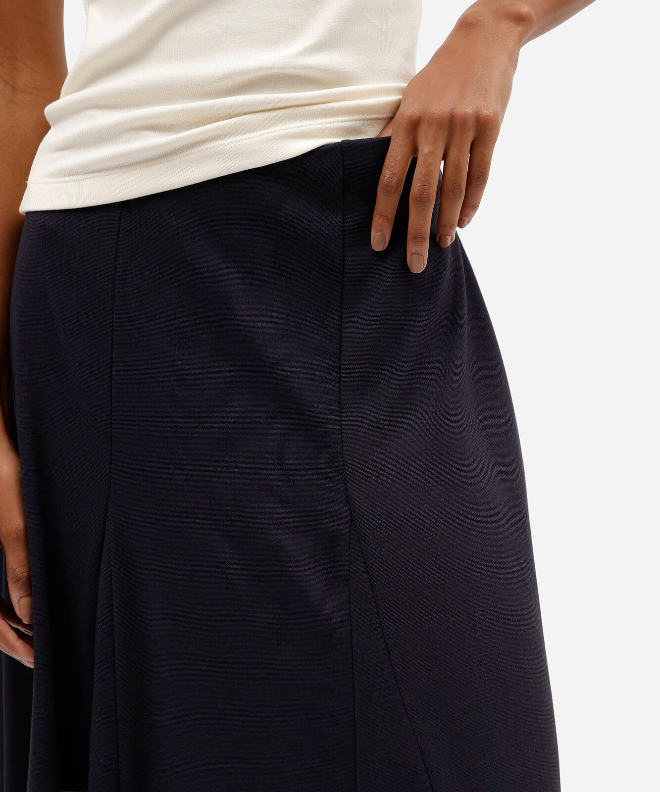 saia midi feminina com recortes azul