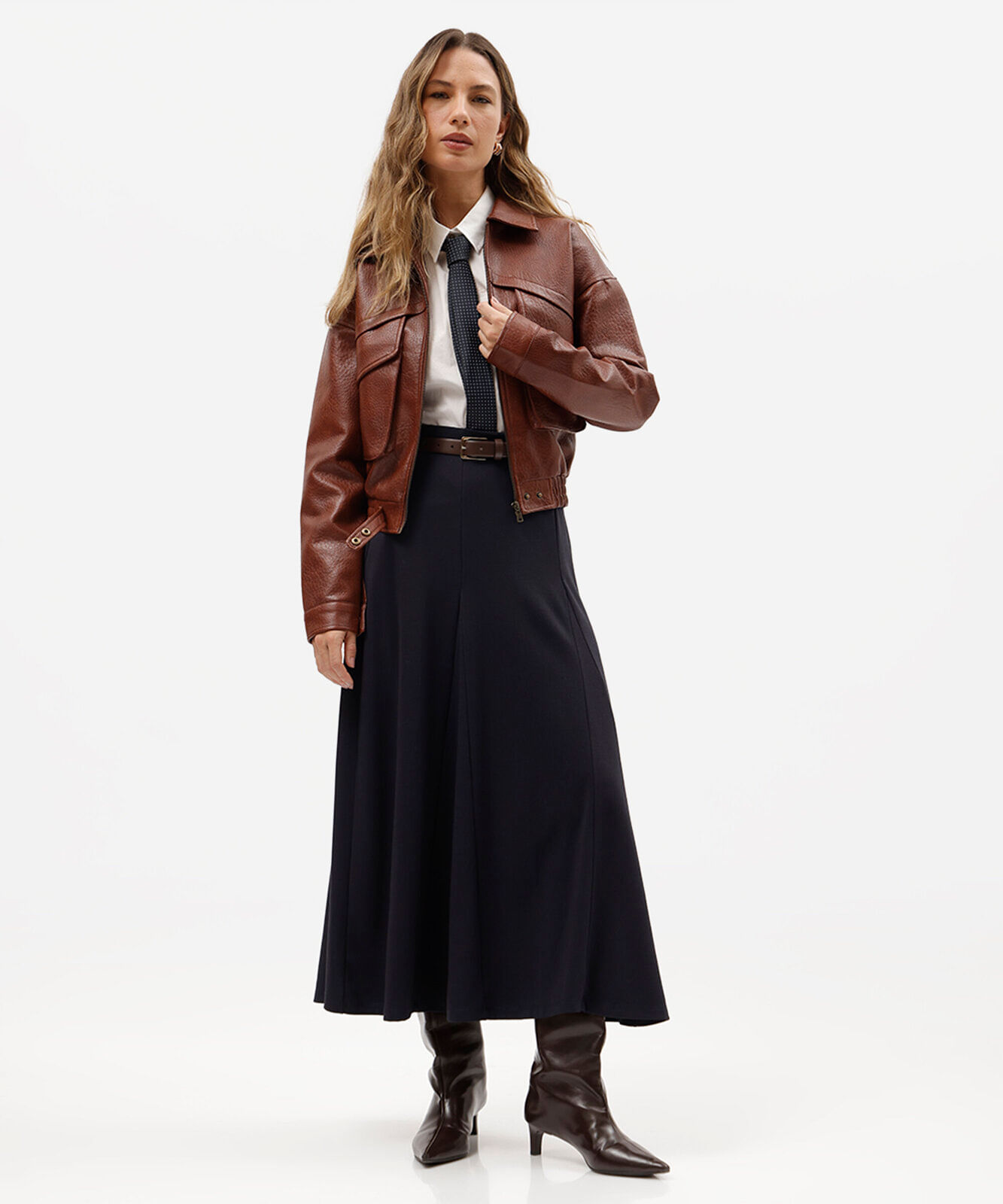 saia midi feminina com recortes azul