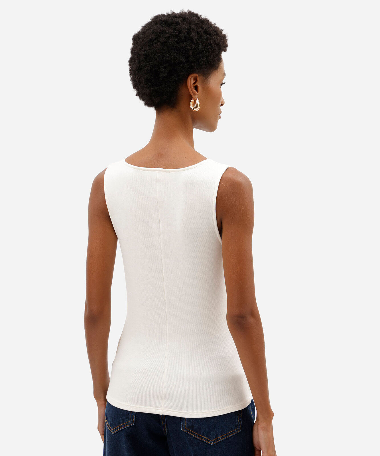 regata feminina de algodão com renda decote v off white