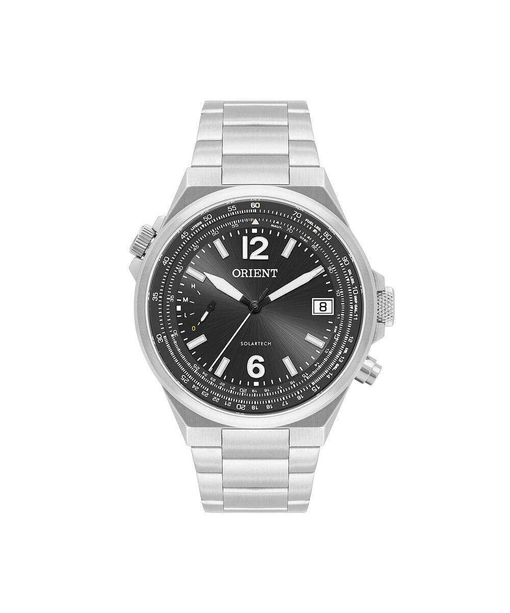 relógio masculino orient solartech analógico calendário mbss1539 p2sx prateado