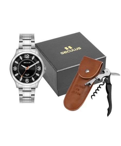 kit relógio masculino seculus analógico 44346g0svna2kc prateado
