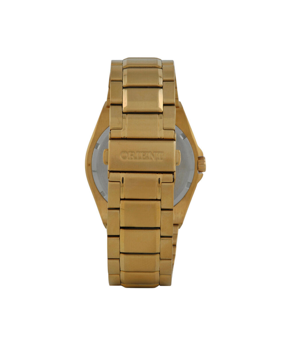 relógio masculino orient solartech analógico calendário mgss1301 d2kx dourado