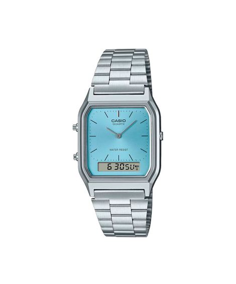 relógio feminino casio analógico digital aq 230a 2a1mqydf prateado