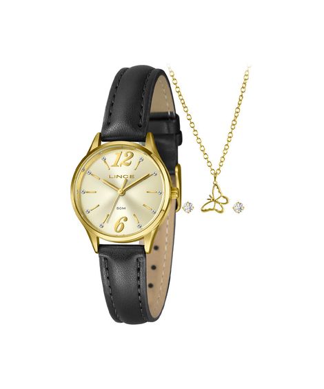 kit relógio feminino lince analógico lrch240l30 k0g4c2px dourado