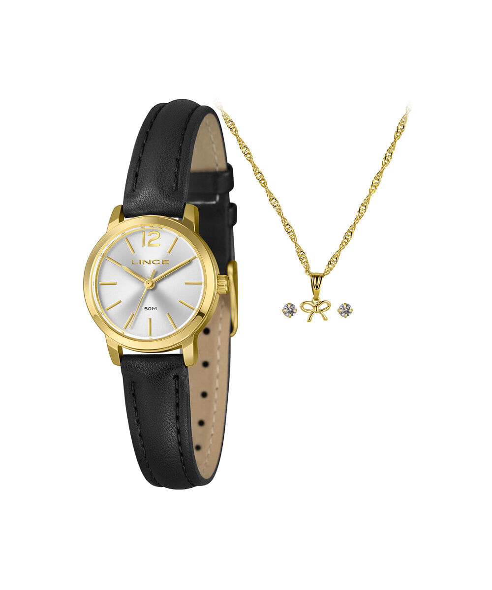 kit relógio feminino lince analógico lrch236l25 k0fts2px dourado