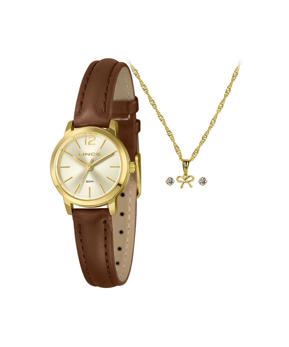 kit relógio feminino lince analógico lrch236l25 k0fsc2nx dourado