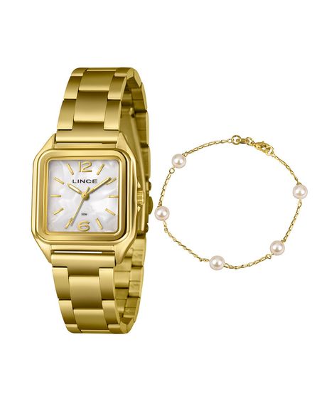kit relógio feminino lince analógico lqgm060l30 k0hrb2kx dourado