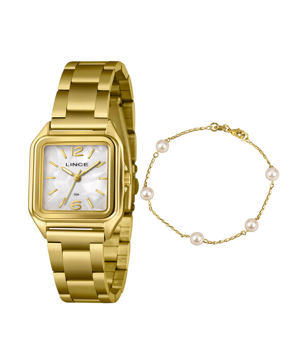 kit relógio feminino lince analógico lqgm060l30 k0hrb2kx dourado