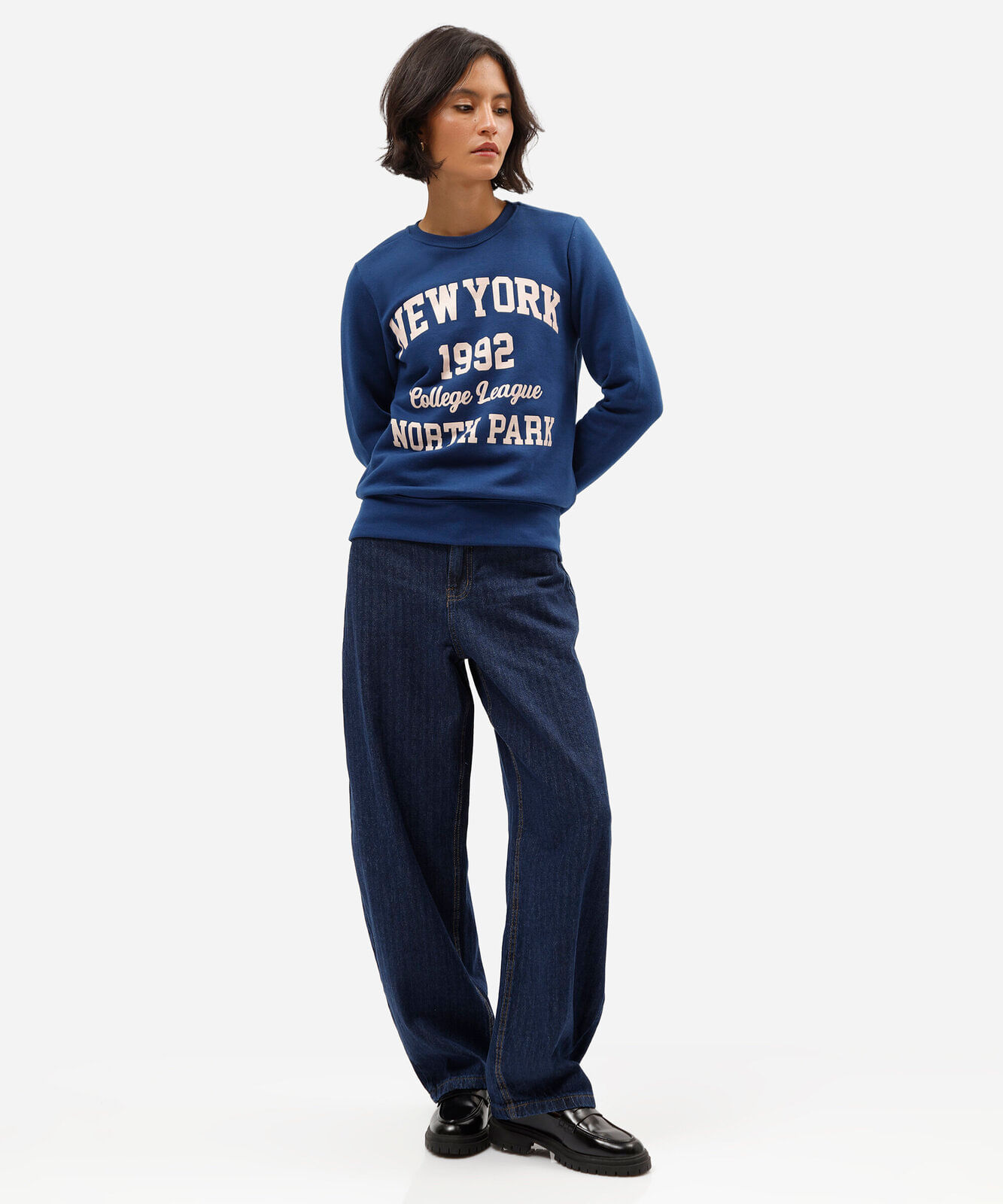 blusão feminino de moletom estampado azul