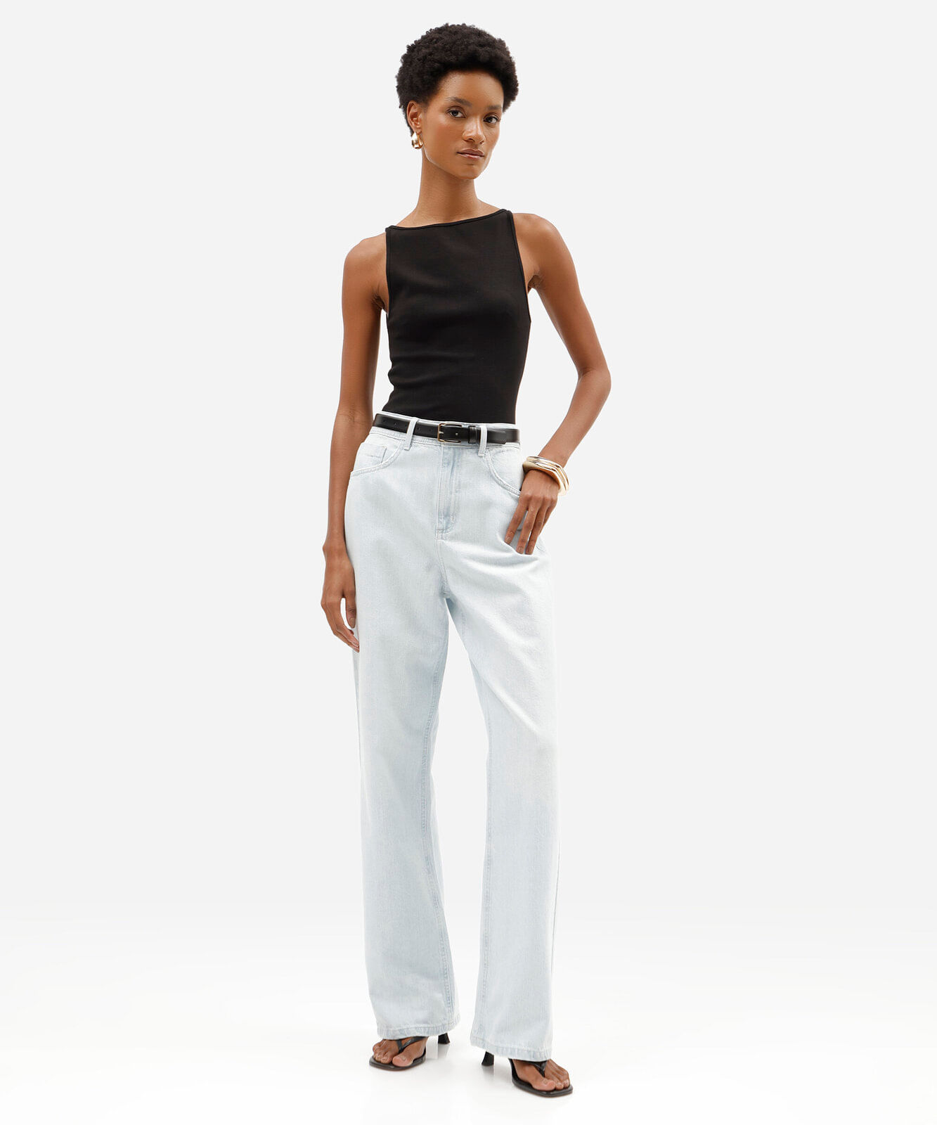 calça jeans feminina wide leg slim cintura super alta azul