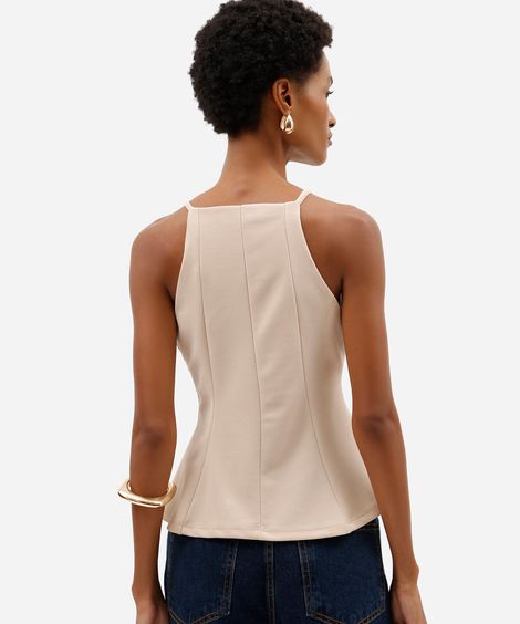 regata peplum feminina alça fina com recortes bege