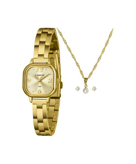 kit relógio feminino lince analógico lqgm084l23 k0luc2kx dourado