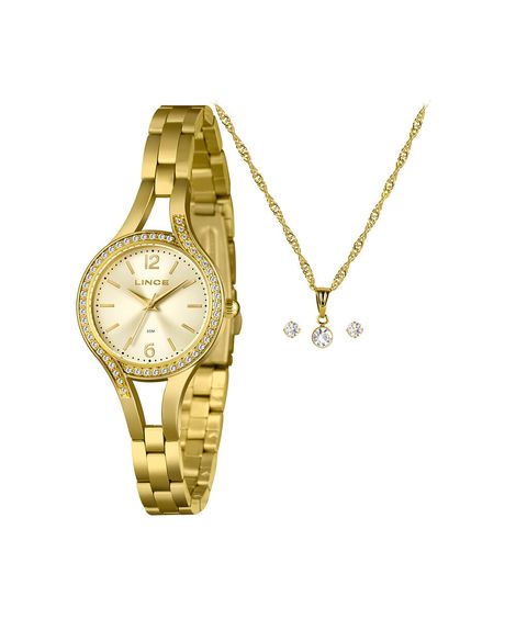 kit relógio feminino lince analógico lrgm070l30 kahpc2kx dourado