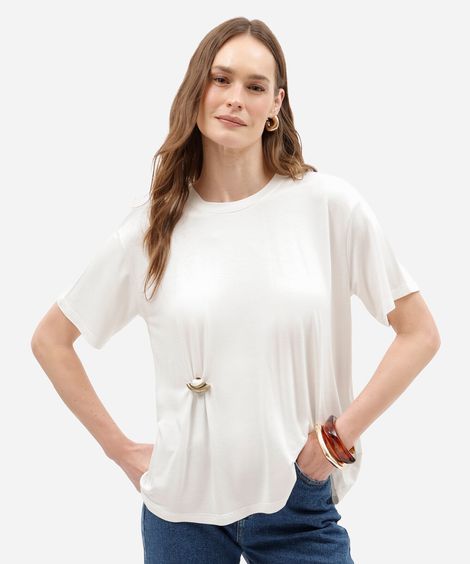blusa oversized feminina de viscose manga curta com fivela off white