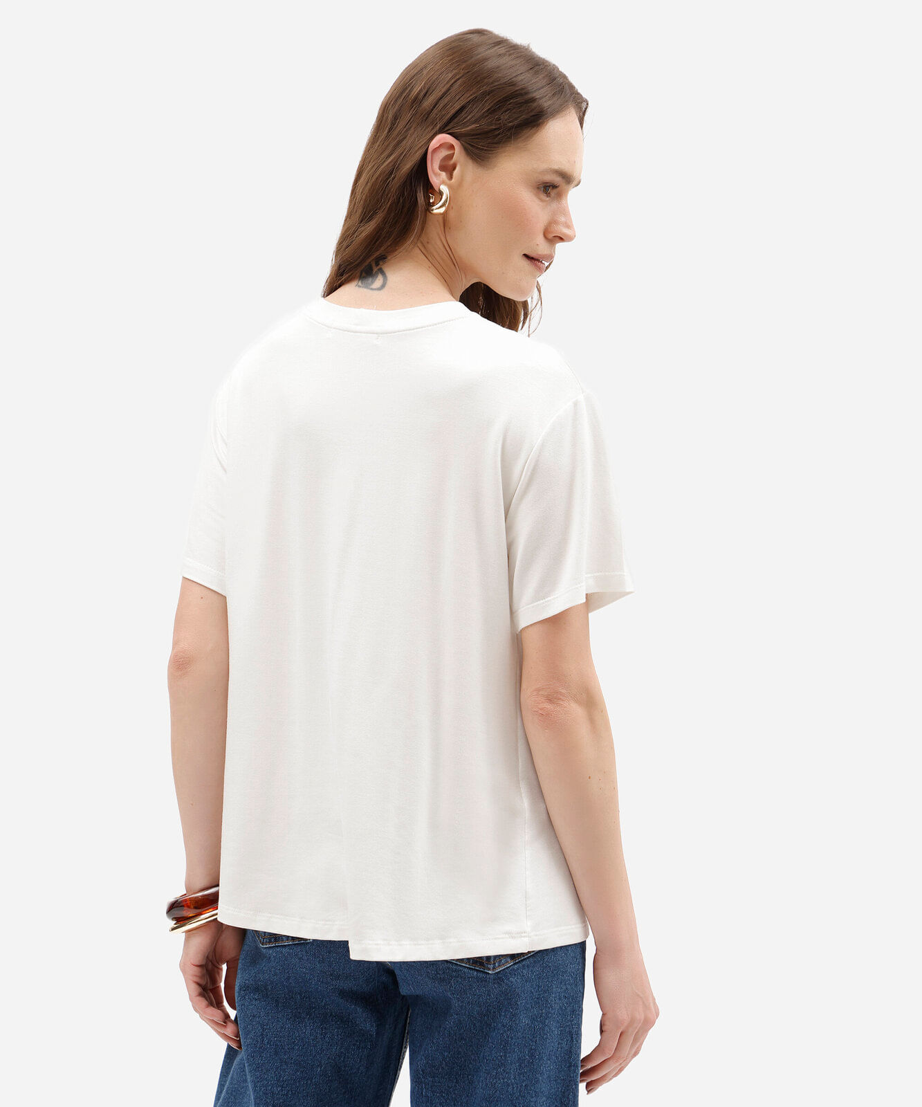 blusa oversized feminina de viscose manga curta com fivela off white