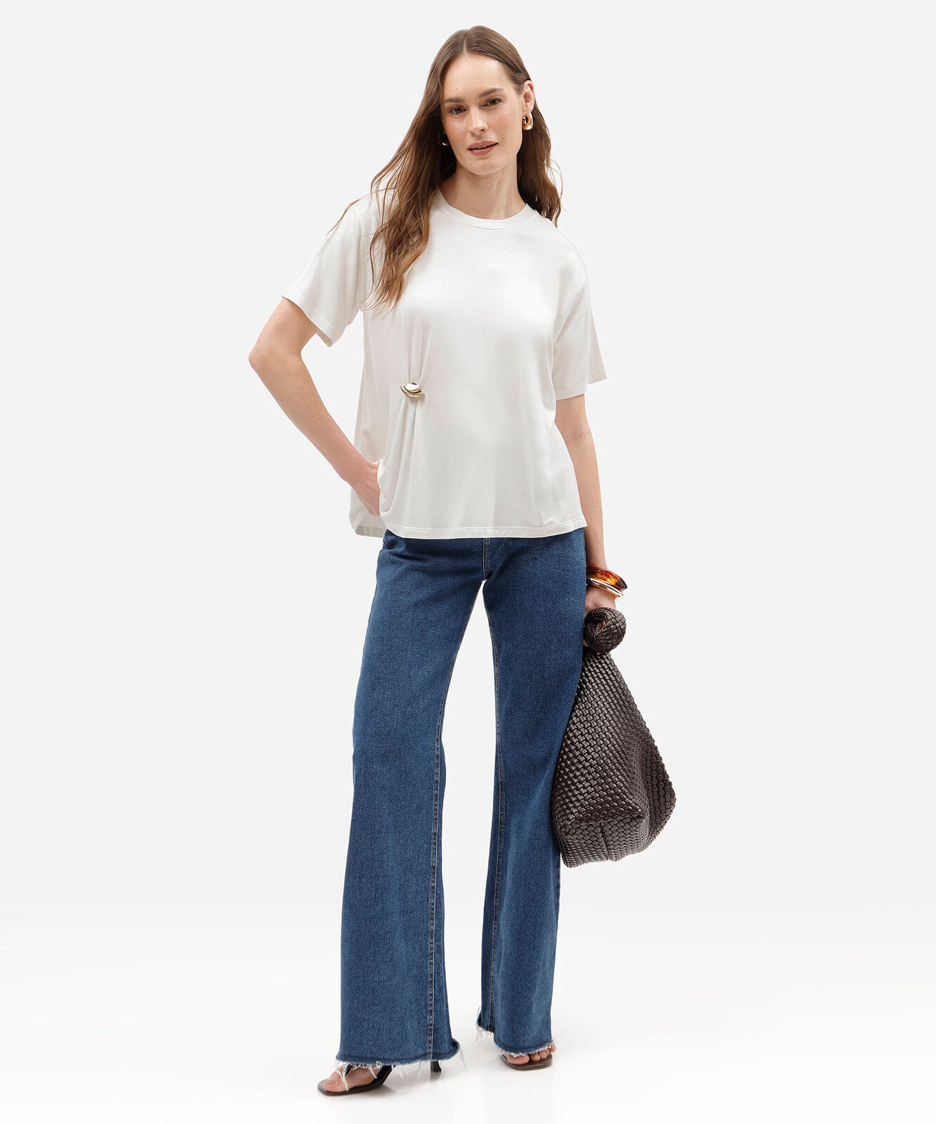 blusa oversized feminina de viscose manga curta com fivela off white