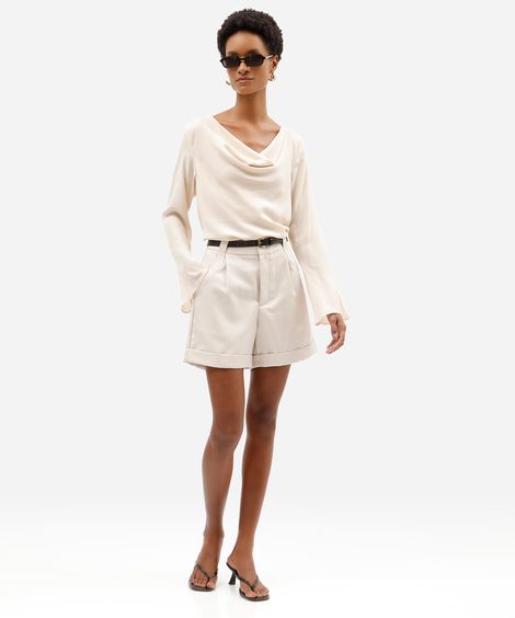 short de alfaiataria feminino cintura alta bege