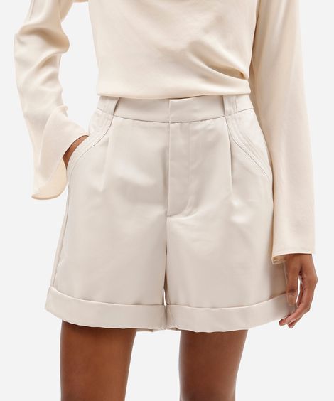 short de alfaiataria feminino cintura alta bege