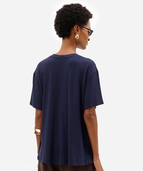 blusa oversized feminina de viscose manga curta com fivela azul
