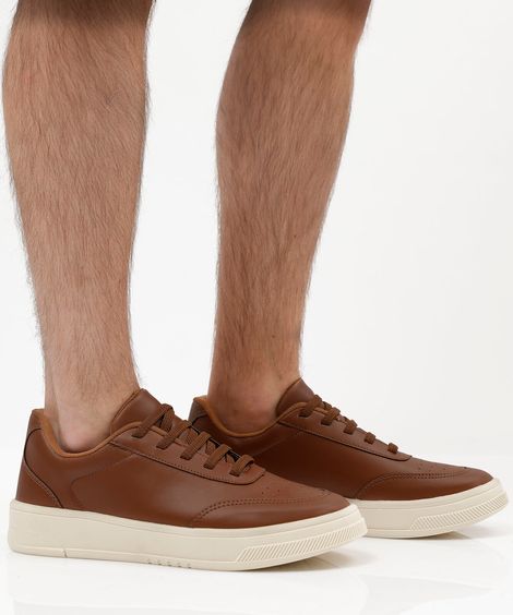 tênis casual masculino de napa marrom