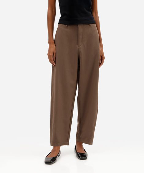 calça balloon de alfaiataria feminina cintura alta marrom