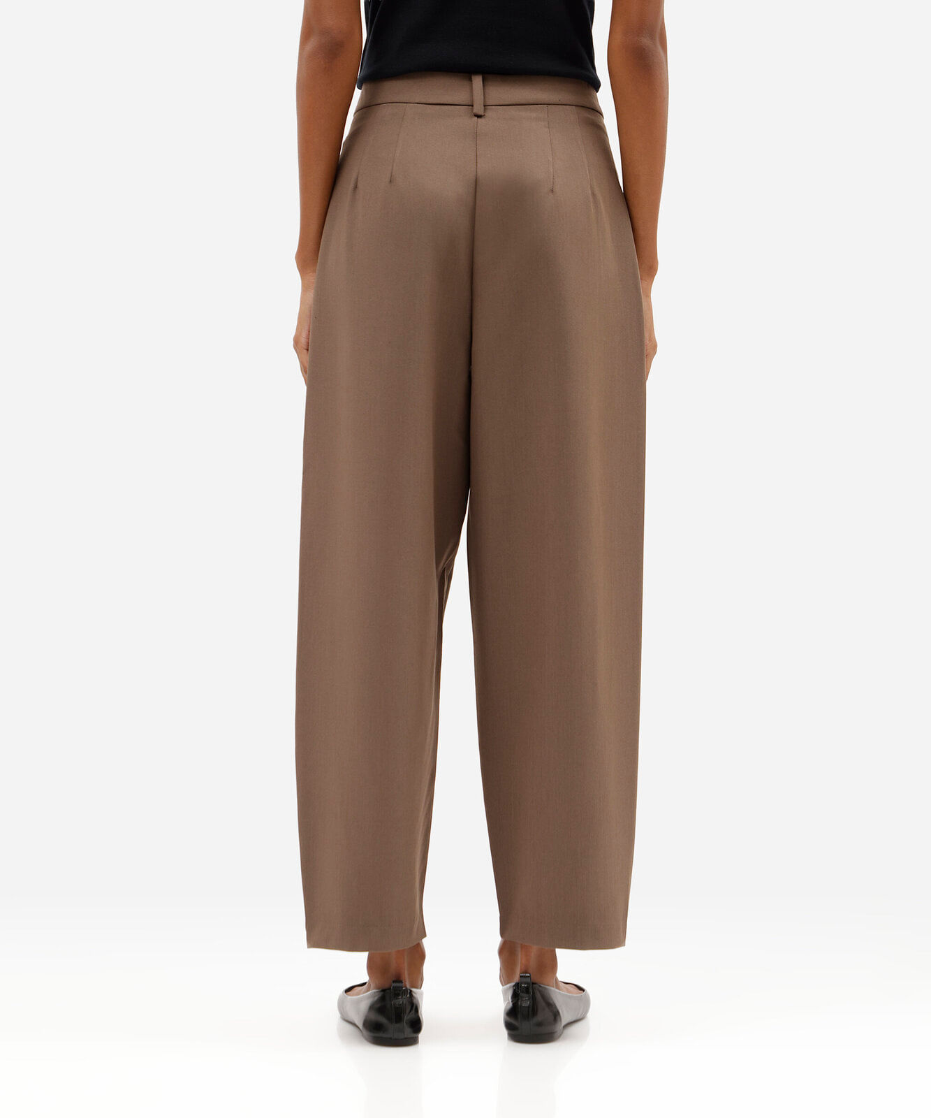 calça balloon de alfaiataria feminina cintura alta marrom