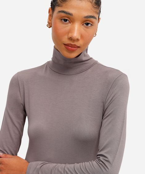 blusa básica feminina manga longa gola alta cinza
