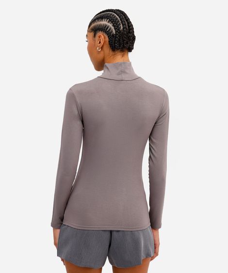 blusa básica feminina manga longa gola alta cinza