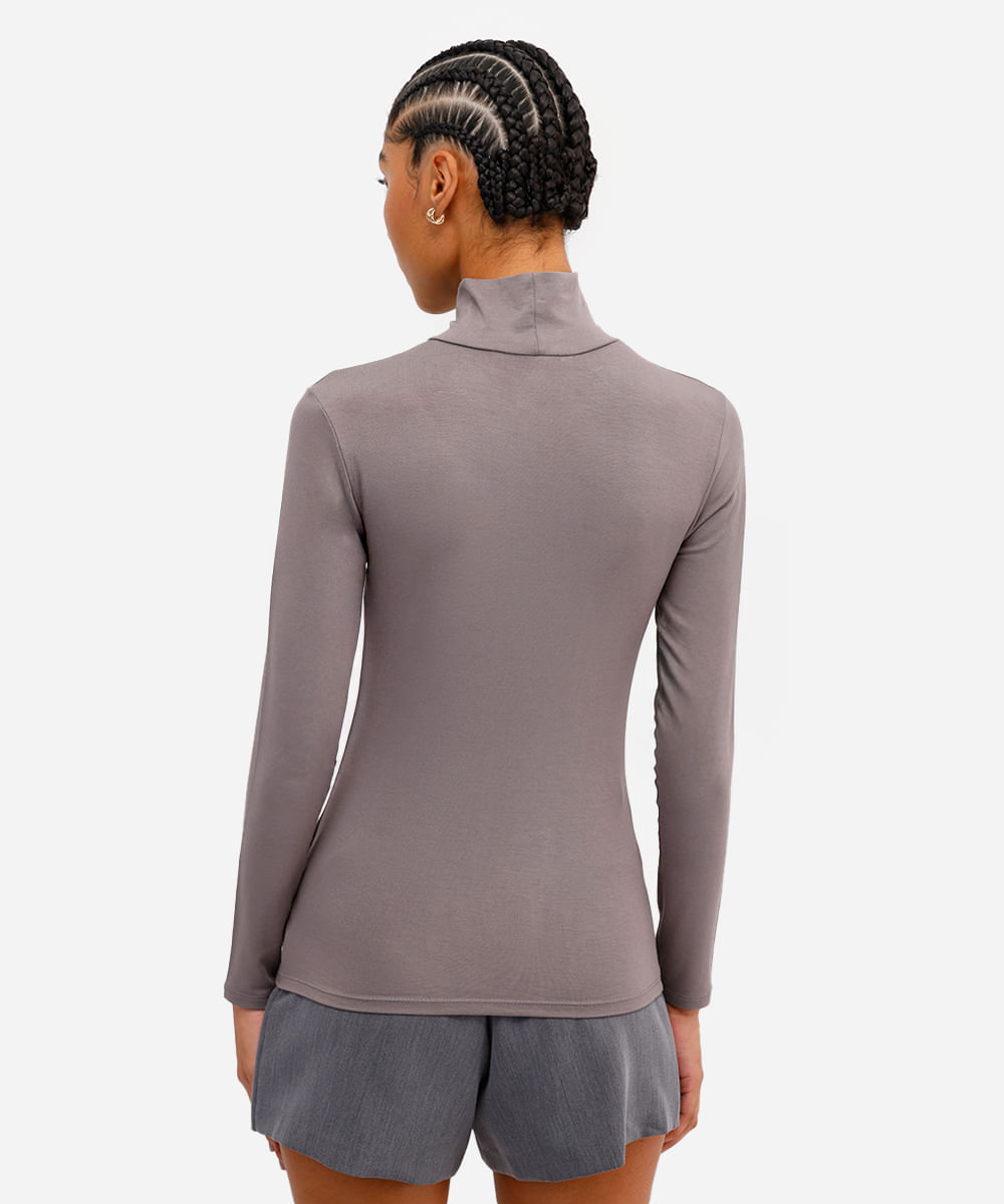 blusa básica feminina manga longa gola alta cinza